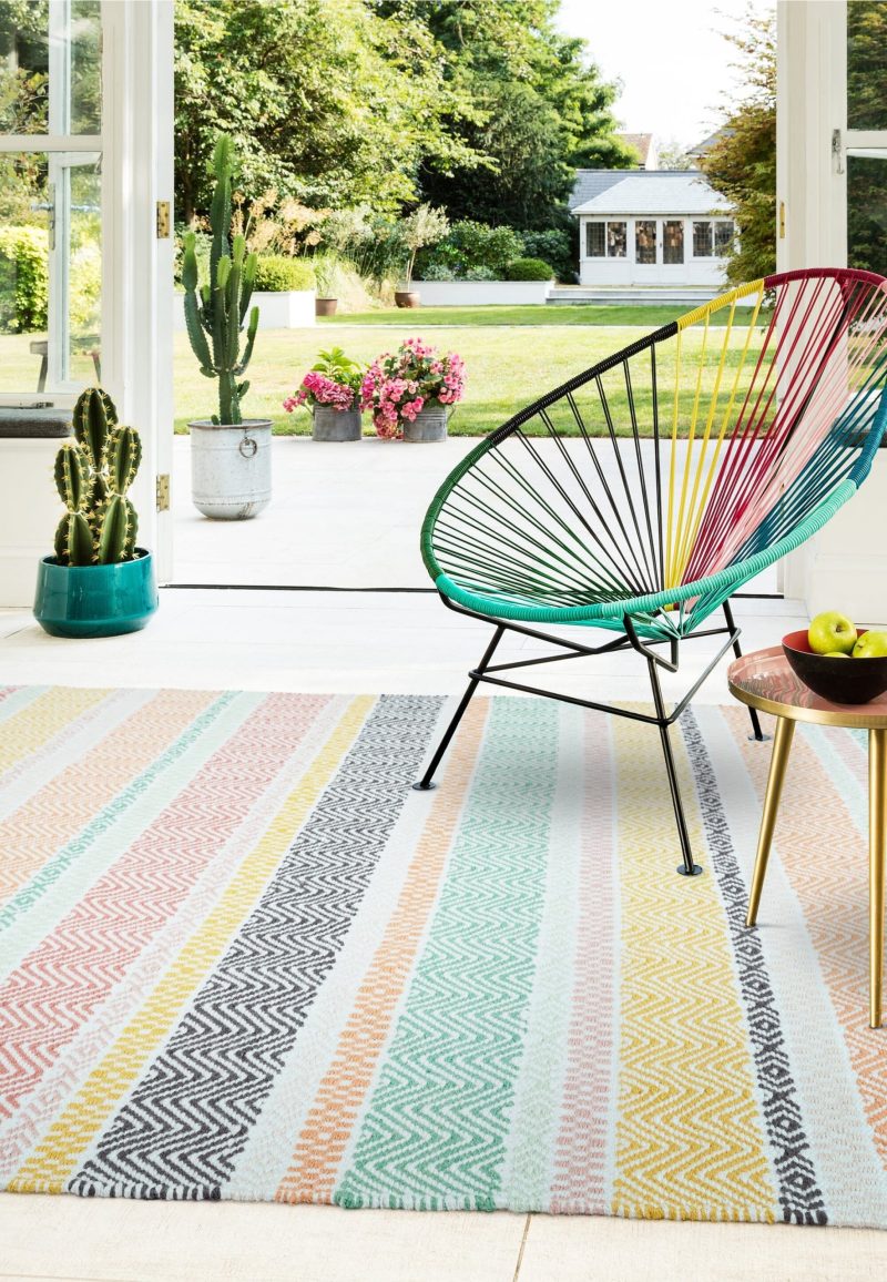 Covor pastel din pet lucrat manual modern outdoor model geometric dungi Boardwalk Pastel Multi 2 mm 160x230 cm BOAR160230PAST - imagine 2