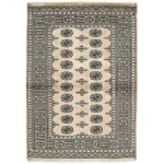Covor bej din lana lucrat manual traditional model floral Bokhara Beige 7 mm 80×240 cm BOKR080240BEIG