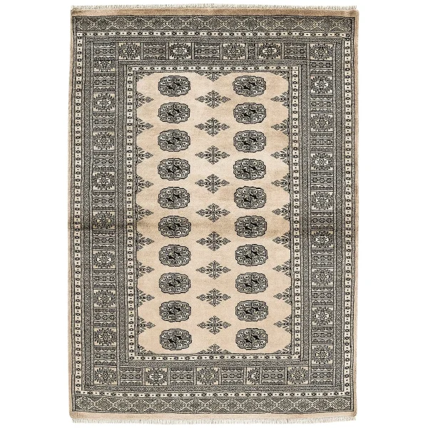 Covor bej din lana lucrat manual traditional model floral Bokhara Beige 7 mm 60x90 cm BOKR060090BEIG