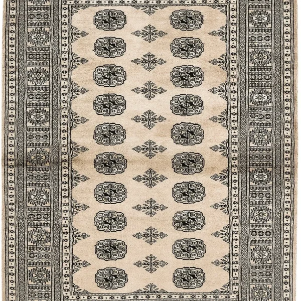 Covor bej din lana lucrat manual traditional model floral Bokhara Beige 7 mm 60x90 cm BOKR060090BEIG