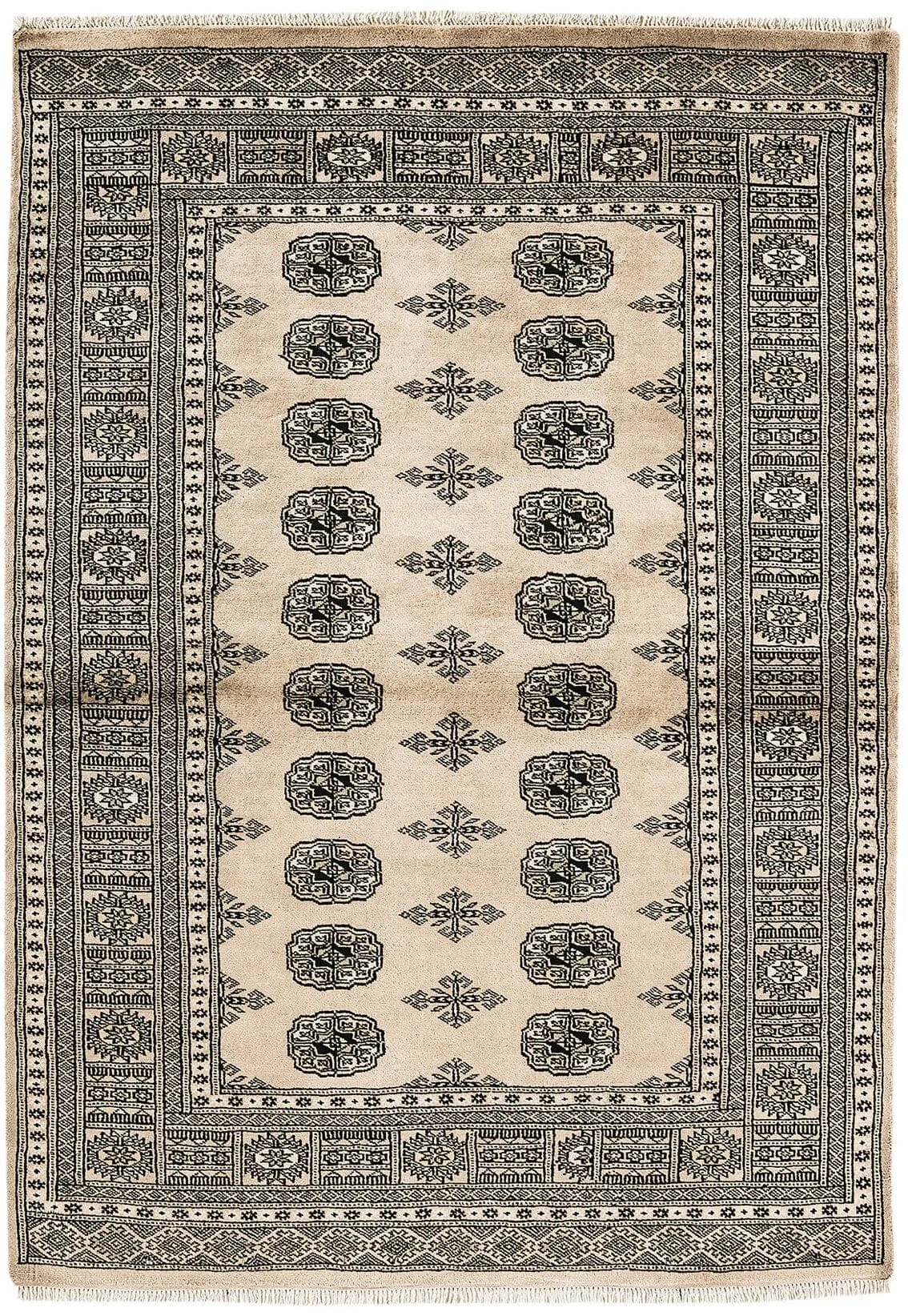 Covor bej din lana lucrat manual traditional model floral Bokhara Beige 7 mm 120×180 cm BOKR120180BEIG