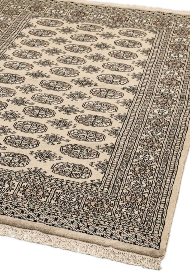 Covor bej din lana lucrat manual traditional model floral Bokhara Beige 7 mm 60x90 cm BOKR060090BEIG