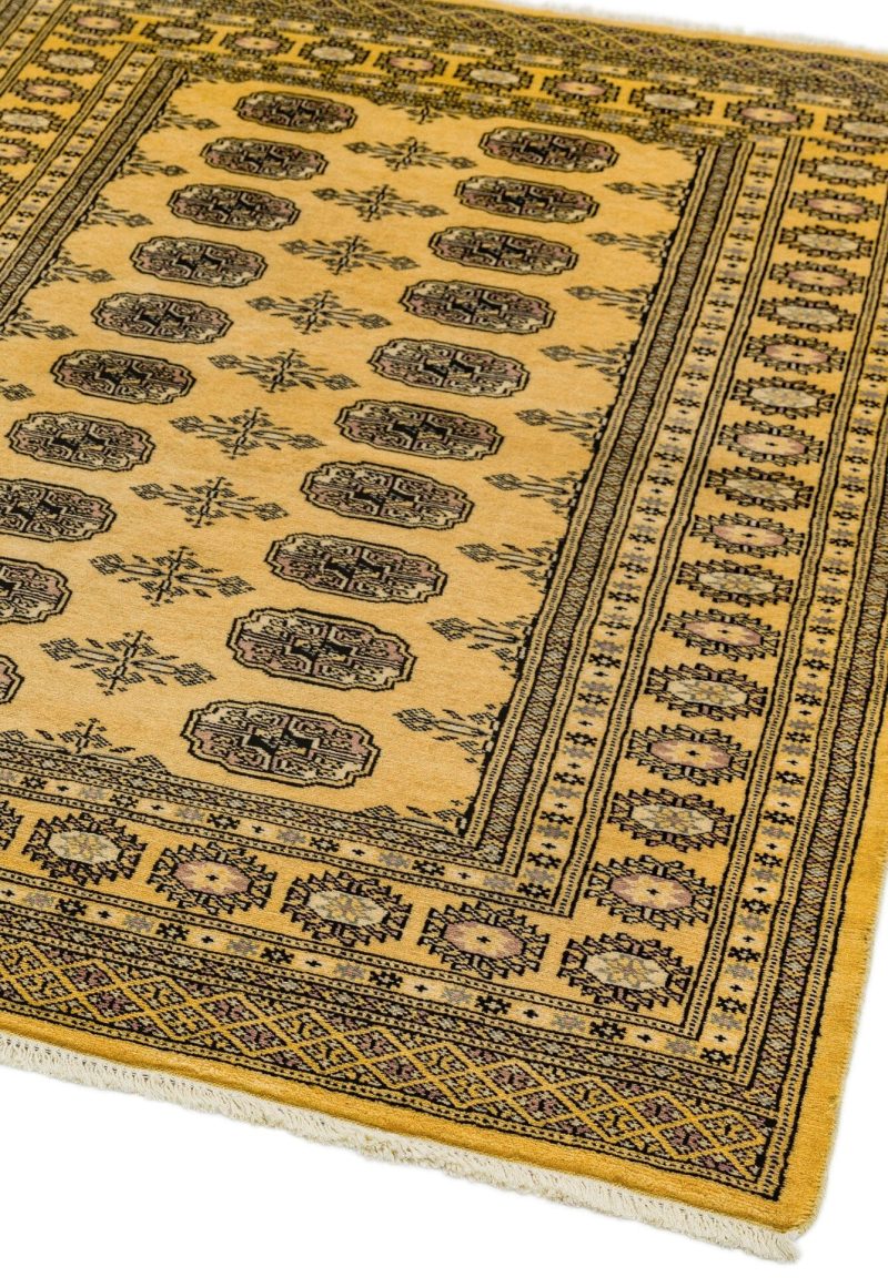 Covor auriu din lana lucrat manual traditional model floral Bokhara Gold 7 mm 60x90 cm BOKR060090GOLD