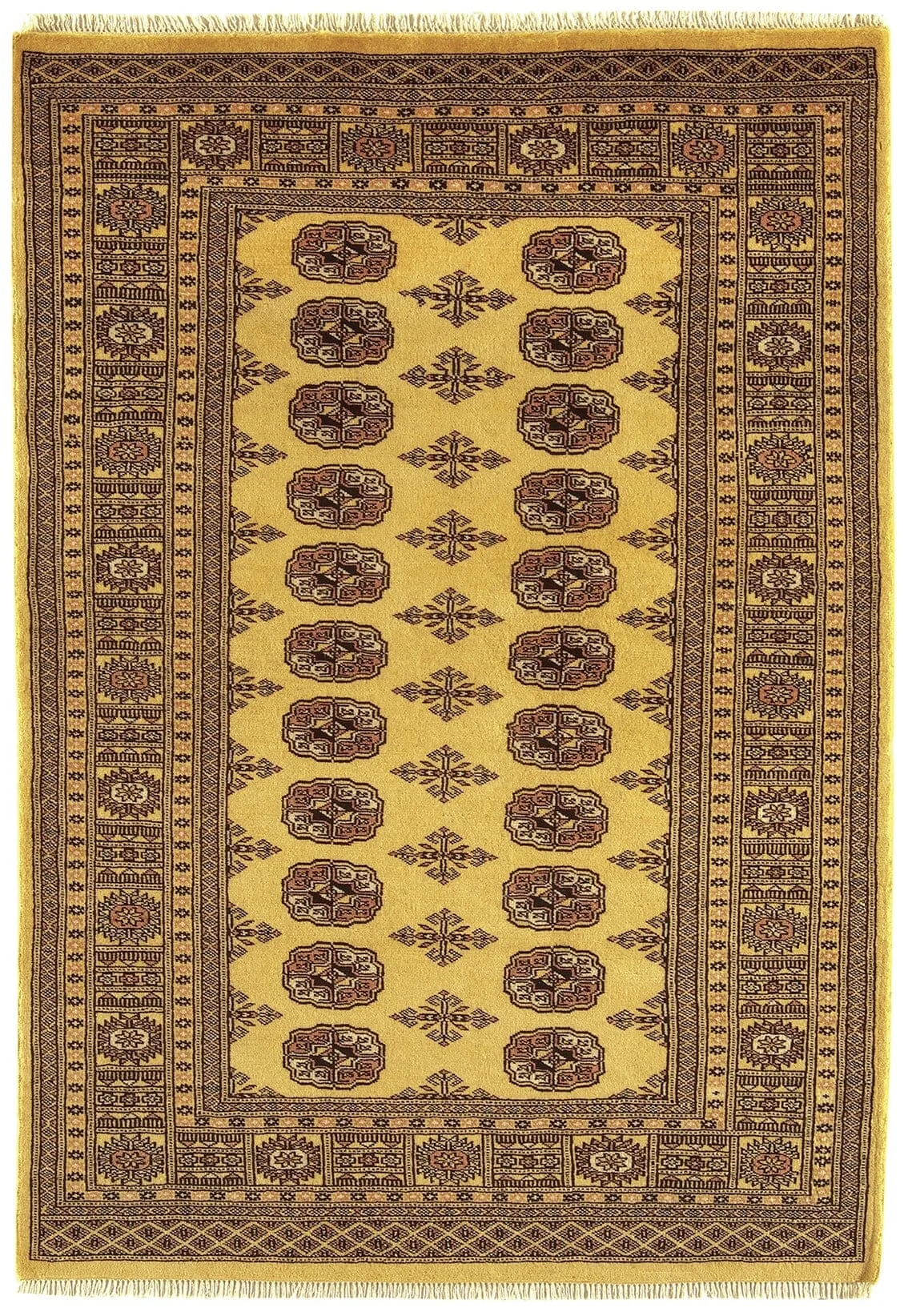 Covor auriu din lana lucrat manual traditional model floral Bokhara Gold 7 mm 60×90 cm BOKR060090GOLD