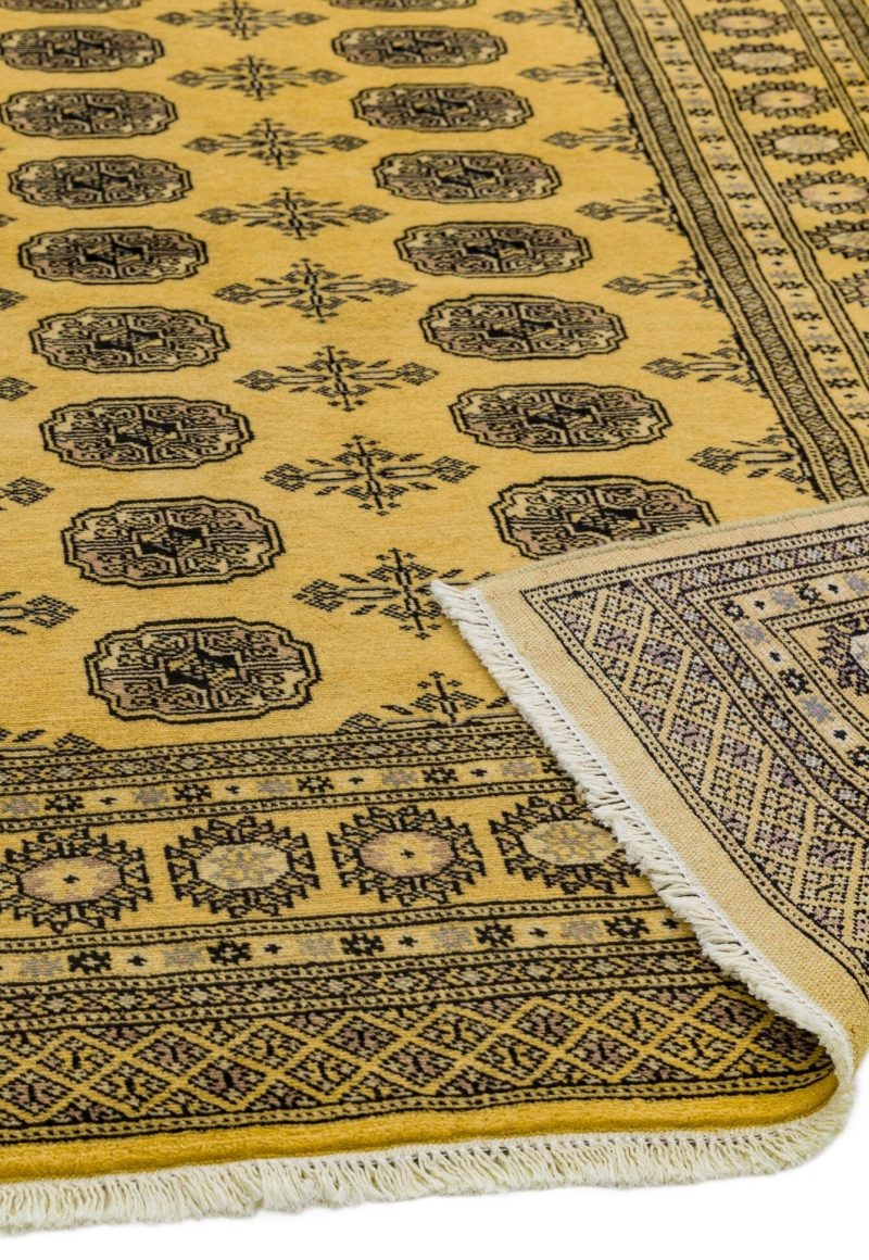Covor auriu din lana lucrat manual traditional model floral Bokhara Gold 7 mm 60x90 cm BOKR060090GOLD