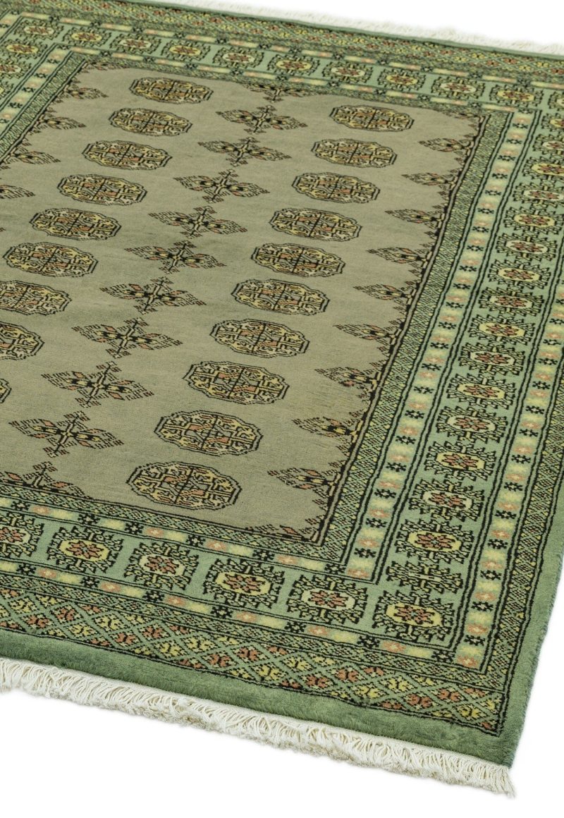 Covor verde din lana lucrat manual traditional model floral Bokhara Green 7 mm 80x300 cm BOKR080300GREE - imagine 2