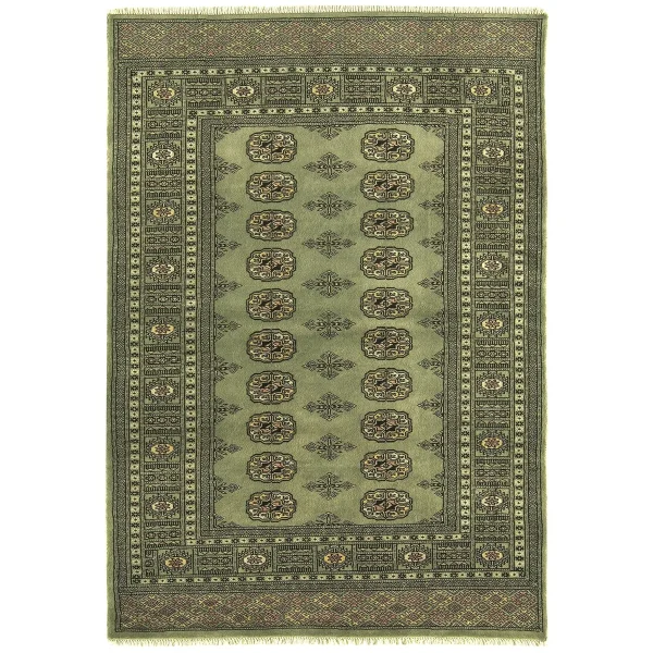 Covor verde din lana lucrat manual traditional model floral Bokhara Green 7 mm 60x90 cm BOKR060090GREE