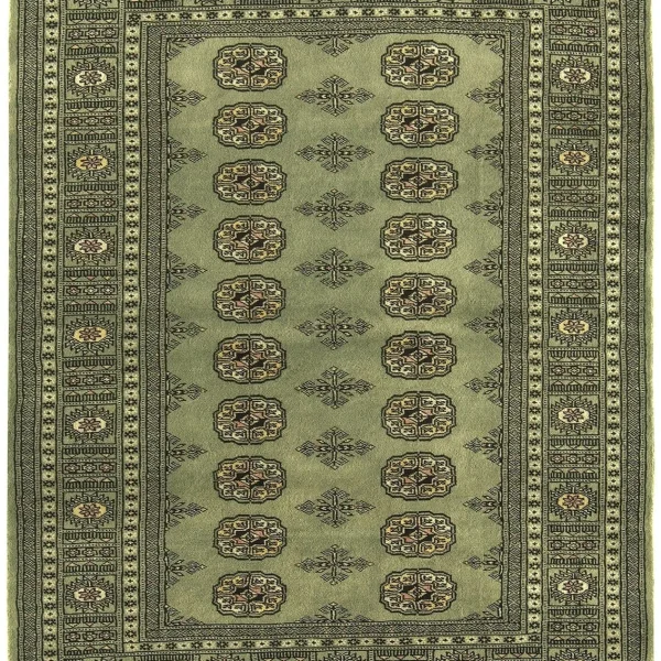 Covor verde din lana lucrat manual traditional model floral Bokhara Green 7 mm 60x90 cm BOKR060090GREE