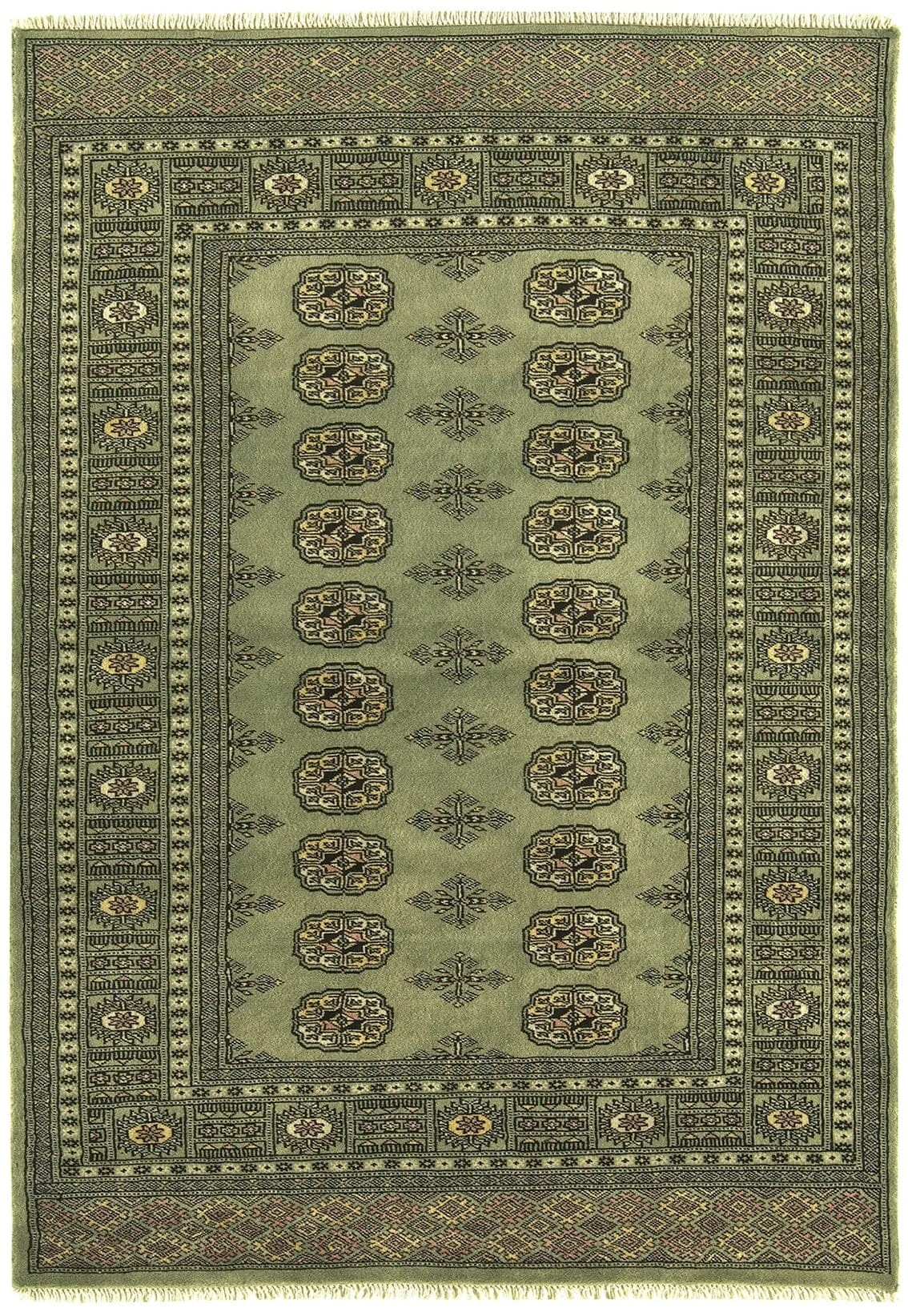 Covor verde din lana lucrat manual traditional model floral Bokhara Green 7 mm 090×150 cm BOKR090150GREE