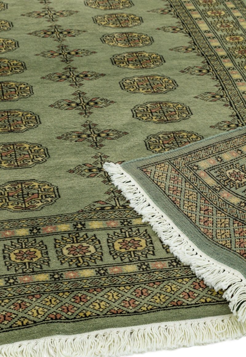 Covor verde din lana lucrat manual traditional model floral Bokhara Green 7 mm 80x300 cm BOKR080300GREE - imagine 3