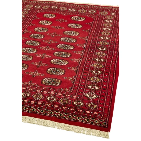 Covor rosu din lana lucrat manual traditional model floral Bokhara Red 7 mm 60x180 cm BOKR060180REDD