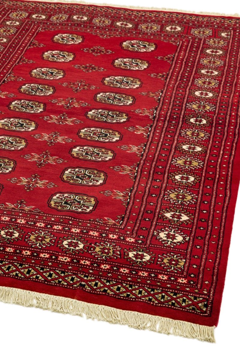 Covor rosu din lana lucrat manual traditional model floral Bokhara Red 7 mm 60x180 cm BOKR060180REDD - imagine 2