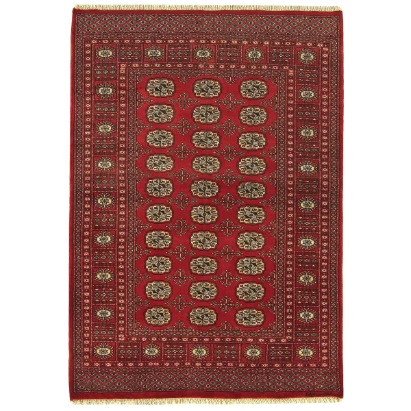 Covor rosu din lana lucrat manual traditional model floral Bokhara Red 7 mm 60x180 cm BOKR060180REDD