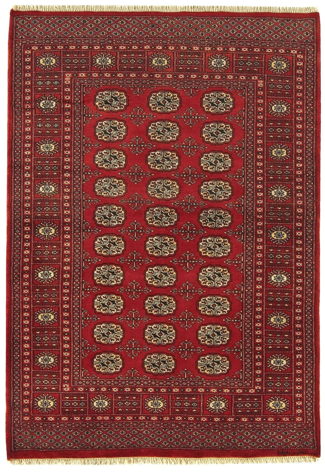 Covor rosu din lana lucrat manual traditional model floral Bokhara Red 7 mm 240×300 cm BOKR240300REDD