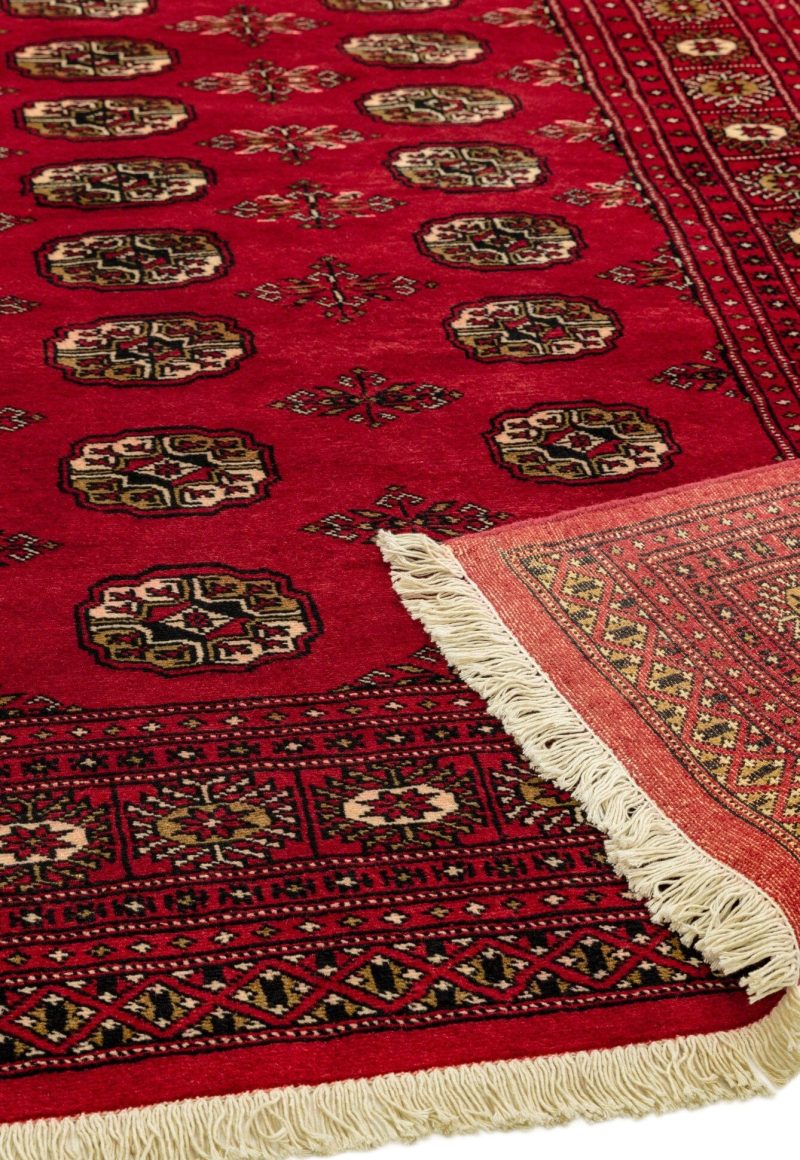 Covor rosu din lana lucrat manual traditional model floral Bokhara Red 7 mm 60x180 cm BOKR060180REDD - imagine 3