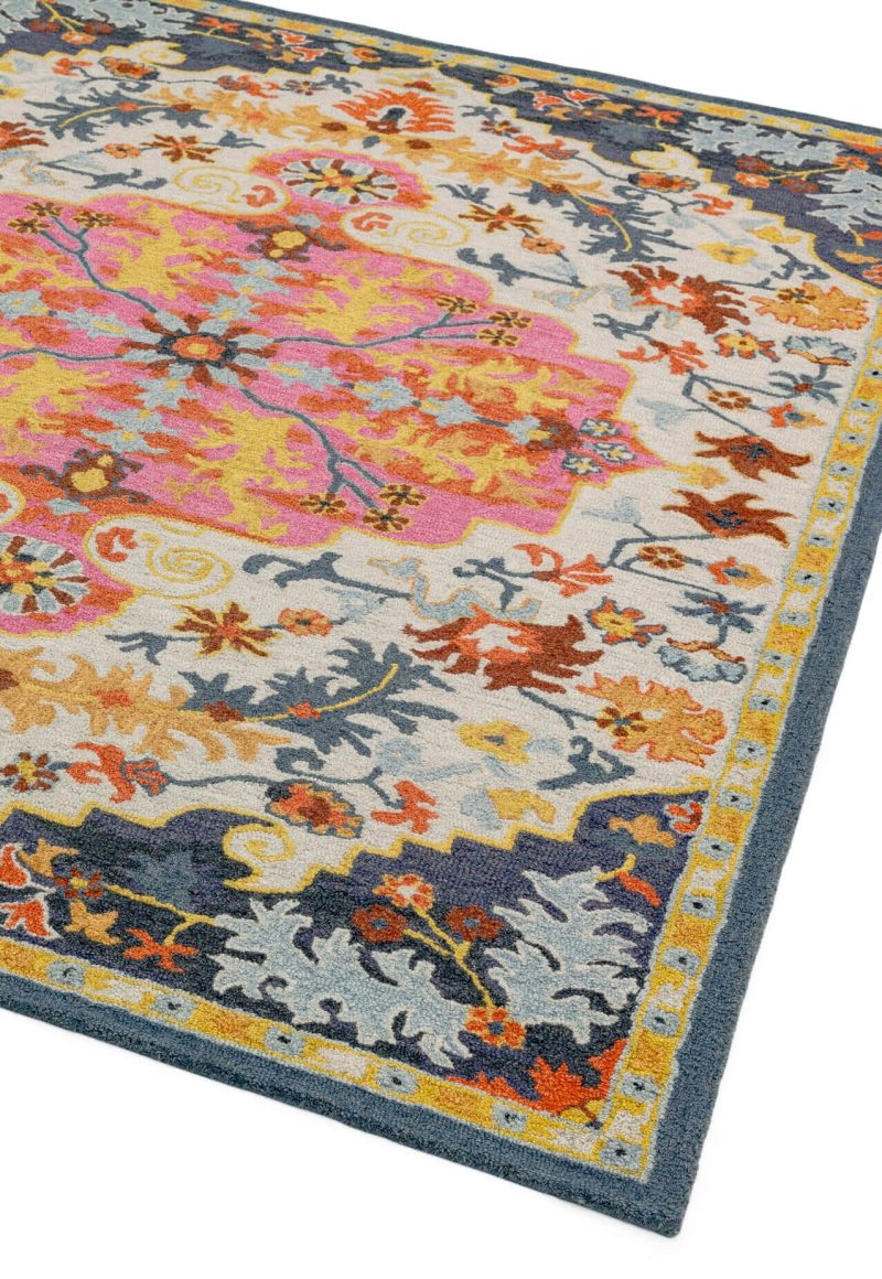 Covor pufos multicolor din lana lucrat manual traditional model floral Bronte Multi Medallion 9 mm 160x230 cm BROC160230MULT - imagine 2