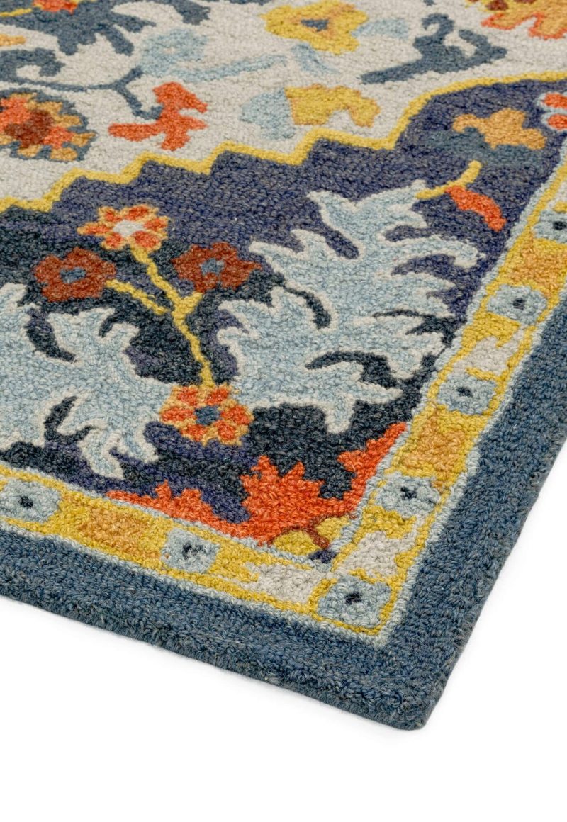 Covor pufos multicolor din lana lucrat manual traditional model floral Bronte Multi Medallion 9 mm 160x230 cm BROC160230MULT - imagine 3