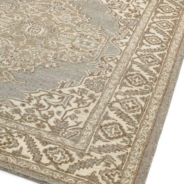 Covor pufos natural din lana lucrat manual traditional model floral Bronte Natural 9 mm 200x290 cm BRON200290NATU