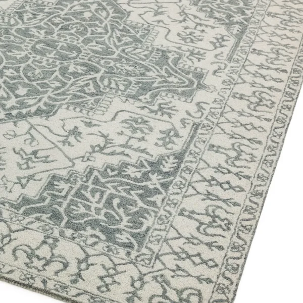 Covor pufos argintiu gri din lana lucrat manual traditional model floral Bronte Silver Grey 9 mm 200x290 cm BRON200290SILV