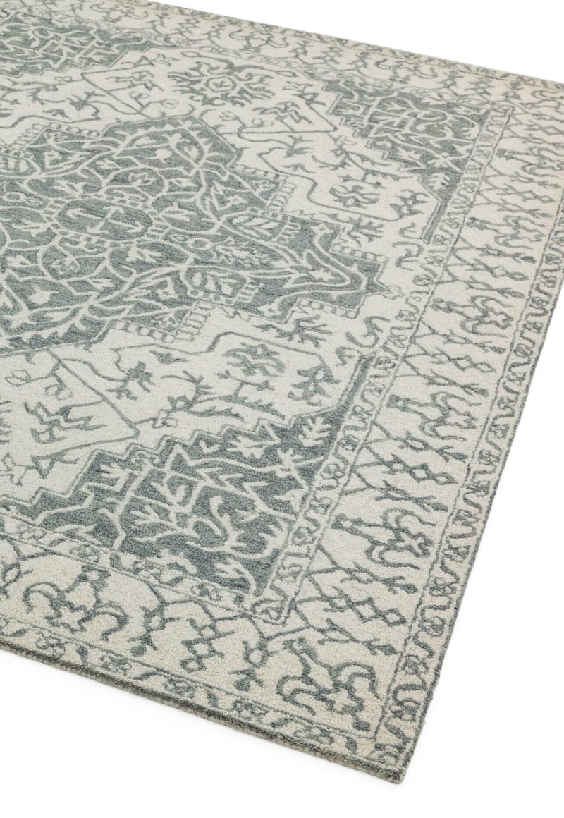 Covor pufos argintiu gri din lana lucrat manual traditional model floral Bronte Silver Grey 9 mm 200x290 cm BRON200290SILV