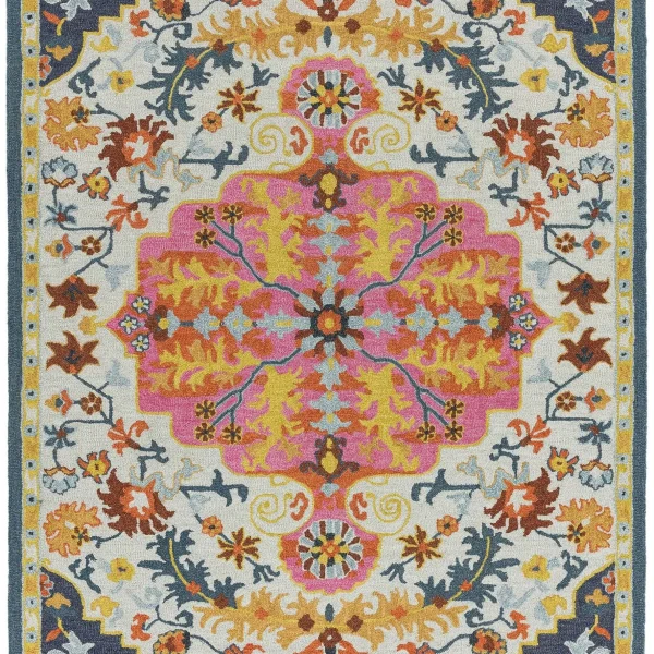 Covor pufos multicolor din lana lucrat manual traditional model floral Bronte Multi Medallion 9 mm 160x230 cm BROC160230MULT