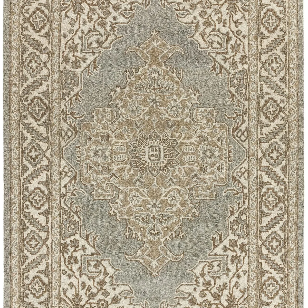 Covor pufos natural din lana lucrat manual traditional model floral Bronte Natural 9 mm 200x290 cm BRON200290NATU