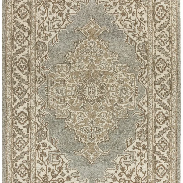 Covor pufos natural din lana lucrat manual traditional model floral Bronte Natural 9 mm 200x290 cm BRON200290NATU