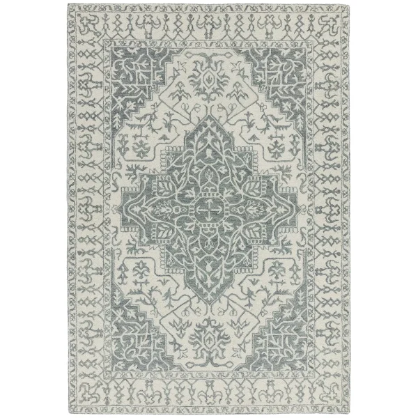 Covor pufos argintiu gri din lana lucrat manual traditional model floral Bronte Silver Grey 9 mm 200x290 cm BRON200290SILV