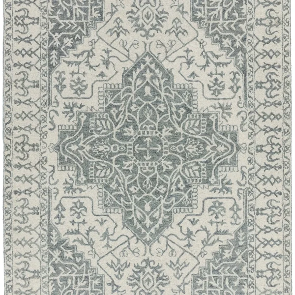 Covor pufos argintiu gri din lana lucrat manual traditional model floral Bronte Silver Grey 9 mm 200x290 cm BRON200290SILV