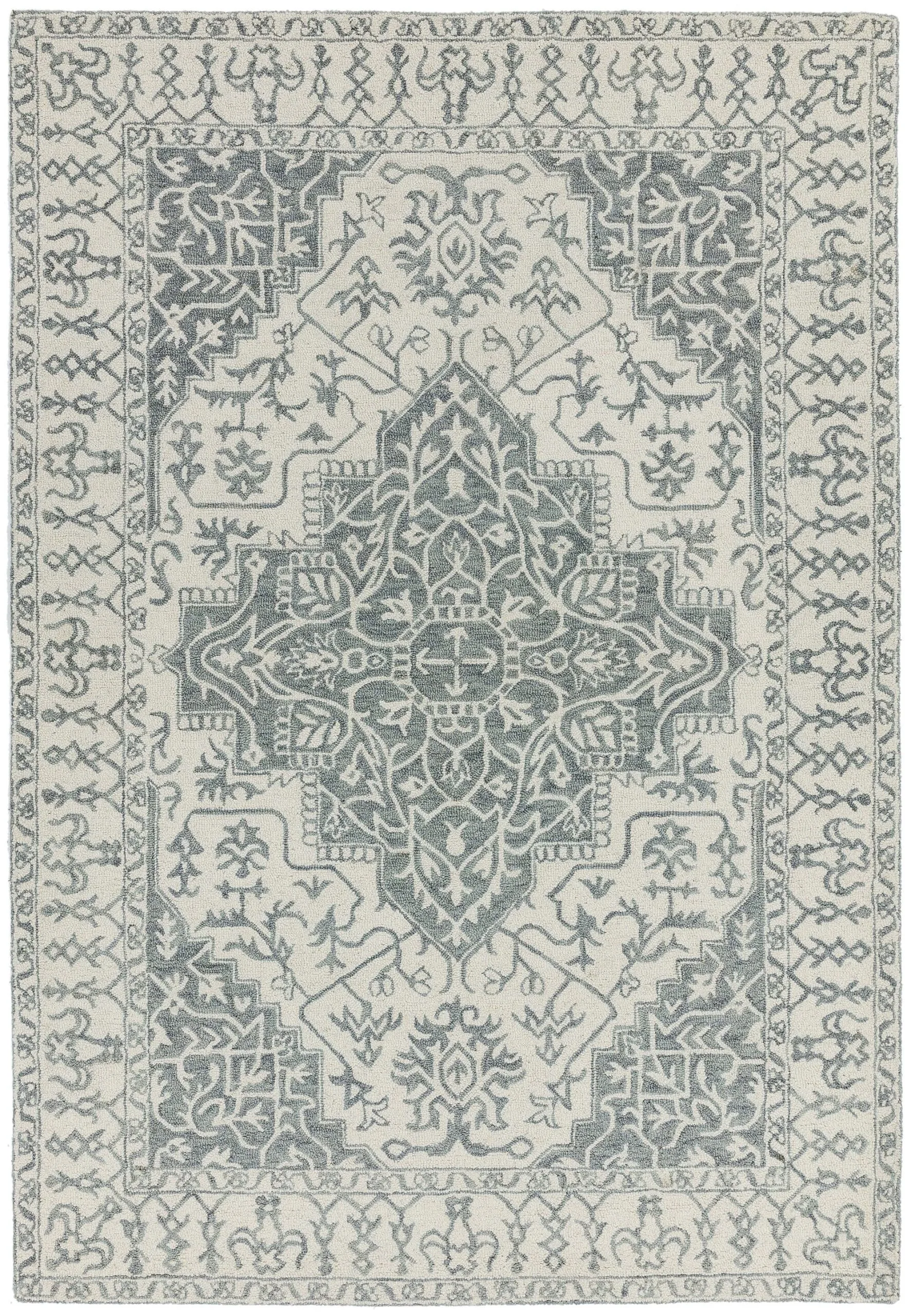 Covor pufos argintiu gri din lana lucrat manual traditional model floral Bronte Silver Grey 9 mm 200×290 cm BRON200290SILV