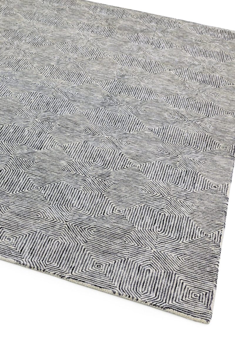 Covor negru alb din lana new zealand rayon lucrat manual modern model geometric Camden Black White 5 mm 200x300 cm CAMD200300BLAC - imagine 3