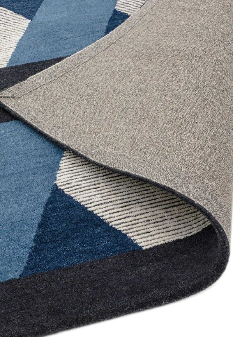 Covor albastru geometric, lână New Zealand, Camden Blue, 120x170 cm