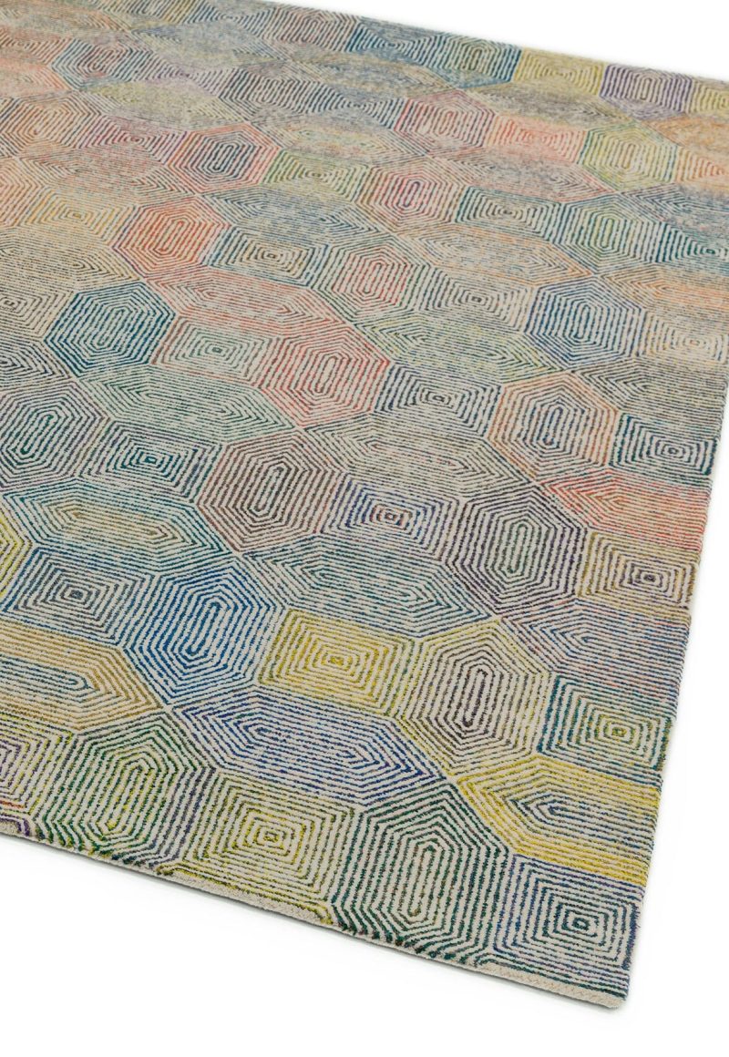 Covor crem din lana new zealand rayon lucrat manual modern model geometric Camden Cream 5 mm 120x170 cm CAMD120170CREA