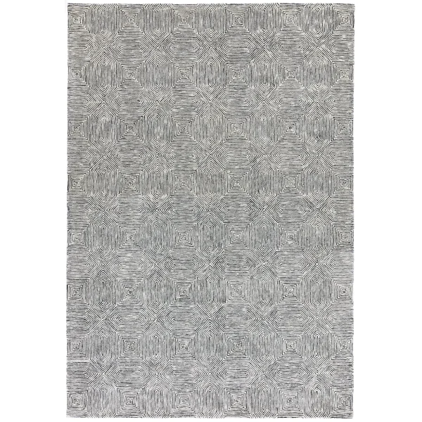 Covor negru alb din lana new zealand rayon lucrat manual modern model geometric Camden Black White 5 mm 160x230 cm CAMD160230BLAC