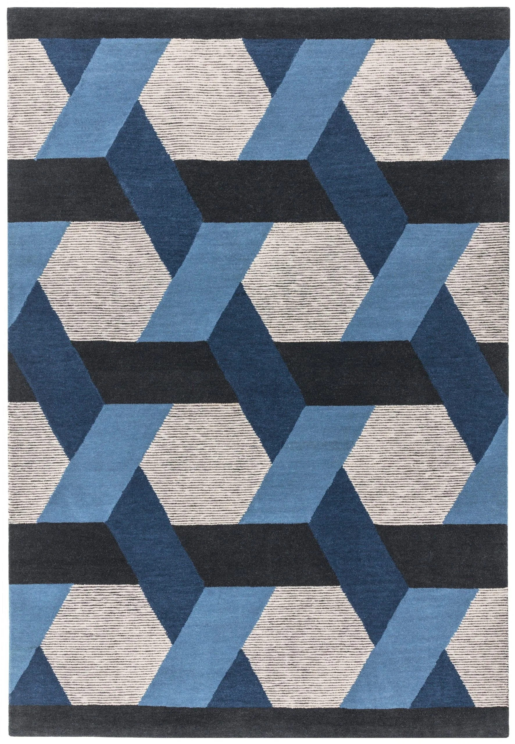 Covor albastru din lana new zealand rayon lucrat manual modern model geometric Camden Blue 5 mm 200×300 cm CAMD200300BLUE