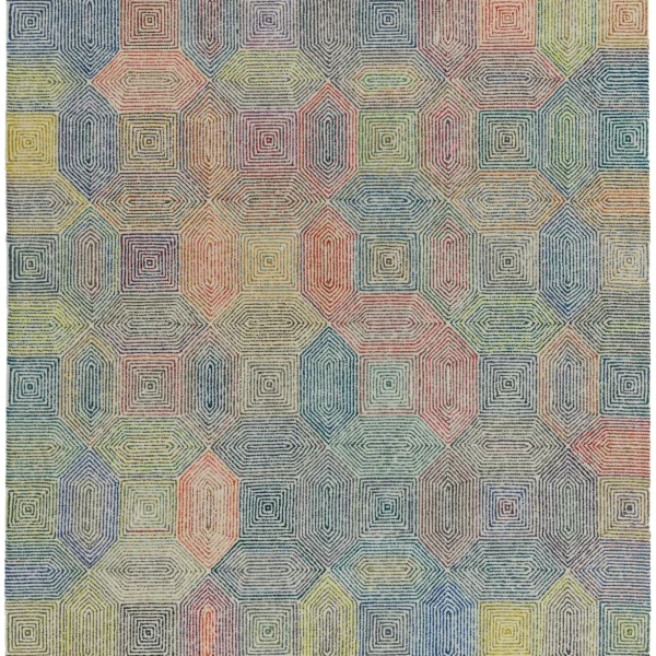 Covor crem din lana new zealand rayon lucrat manual modern model geometric Camden Cream 5 mm 120x170 cm CAMD120170CREA