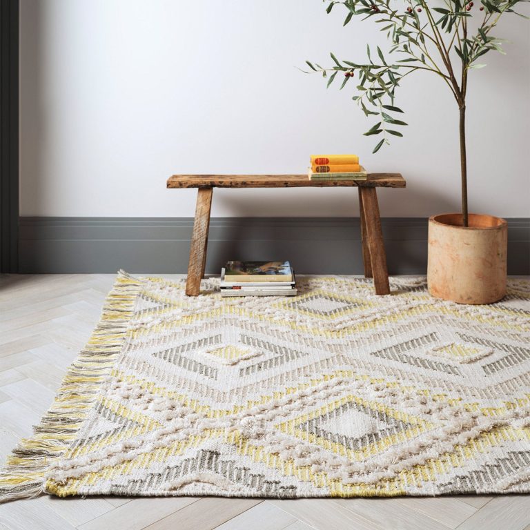 Covor mustar lucrat manual modern model geometric Carlton Mustard 2-14 mm 120x170 cm CARL120170MUST
