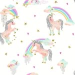 Tapet unicorni roz, camera copii, Arthouse Rainbow Unicorn White,1005 mm x 53 cm