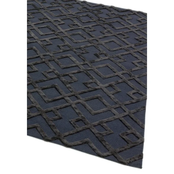 Covor negru din viscoza lana lucrat manual modern model geometric Dixon Black Trellis 4-10 mm 120x170 cm DIXO120170BLAC