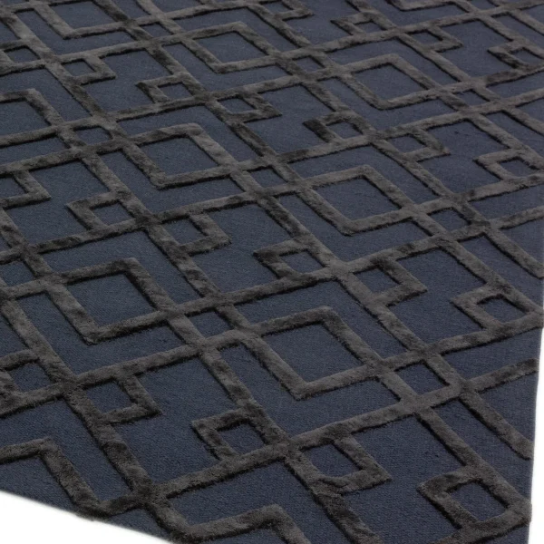 Covor negru din viscoza lana lucrat manual modern model geometric Dixon Black Trellis 4-10 mm 120x170 cm DIXO120170BLAC