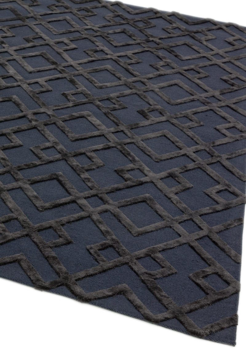 Covor negru din viscoza lana lucrat manual modern model geometric Dixon Black Trellis 4-10 mm 120x170 cm DIXO120170BLAC - imagine 2
