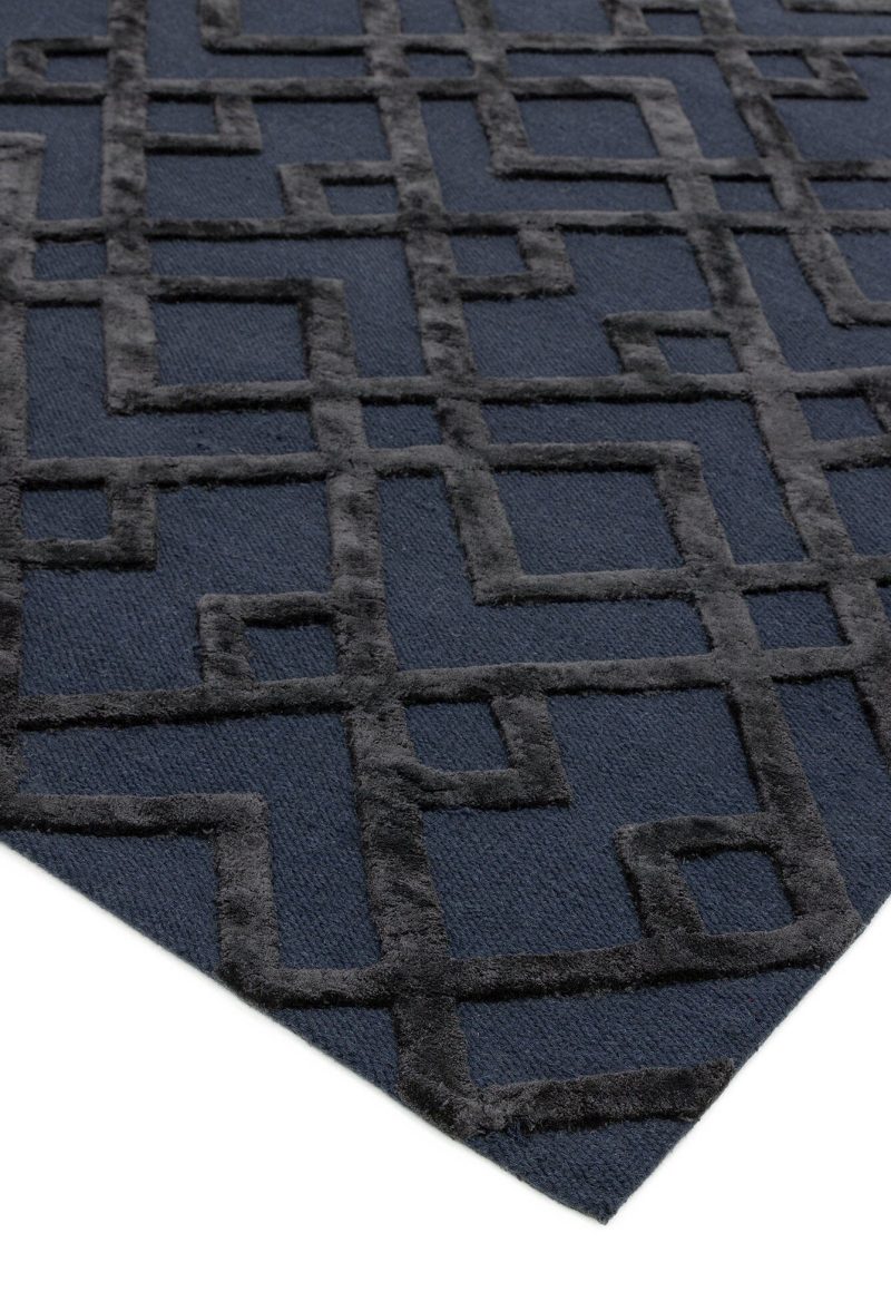 Covor negru din viscoza lana lucrat manual modern model geometric Dixon Black Trellis 4-10 mm 120x170 cm DIXO120170BLAC - imagine 3