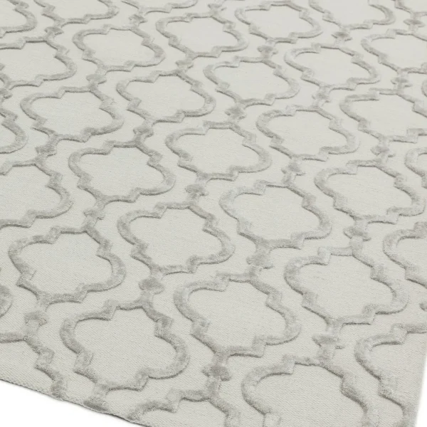 Covor gri din viscoza lana lucrat manual modern model geometric Dixon Grey Ogee 4-10 mm 120x170 cm DIXO120170GREY