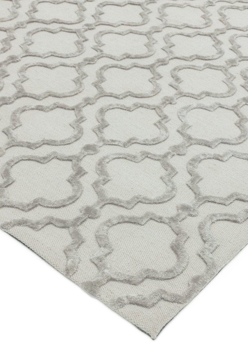 Covor gri din viscoza lana lucrat manual modern model geometric Dixon Grey Ogee 4-10 mm 120x170 cm DIXO120170GREY - imagine 3