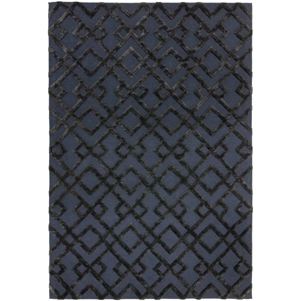 Covor negru din viscoza lana lucrat manual modern model geometric Dixon Black Trellis 4-10 mm 120x170 cm DIXO120170BLAC