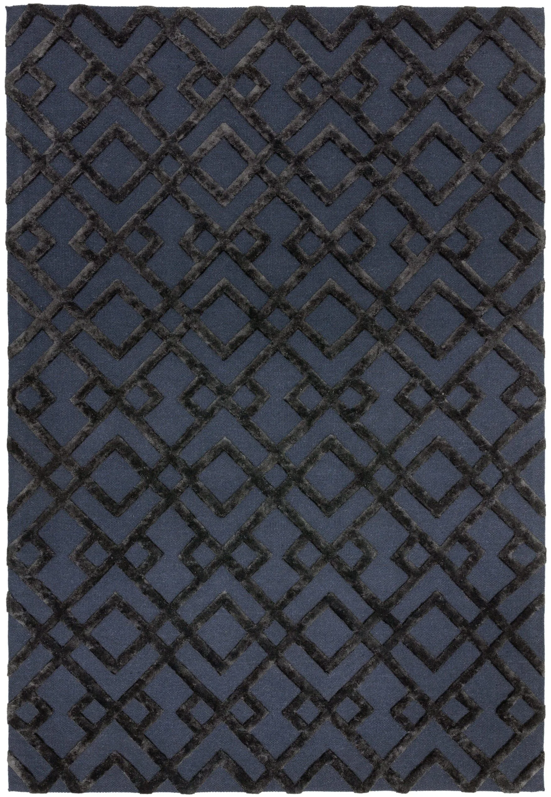 Covor negru din viscoza lana lucrat manual modern model geometric Dixon Black Trellis 4-10 mm 160×230 cm DIXO160230BLAC