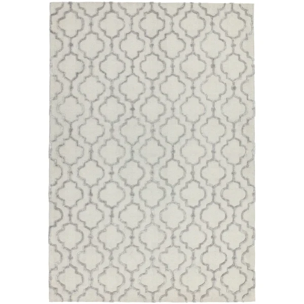Covor gri din viscoza lana lucrat manual modern model geometric Dixon Grey Ogee 4-10 mm 120x170 cm DIXO120170GREY