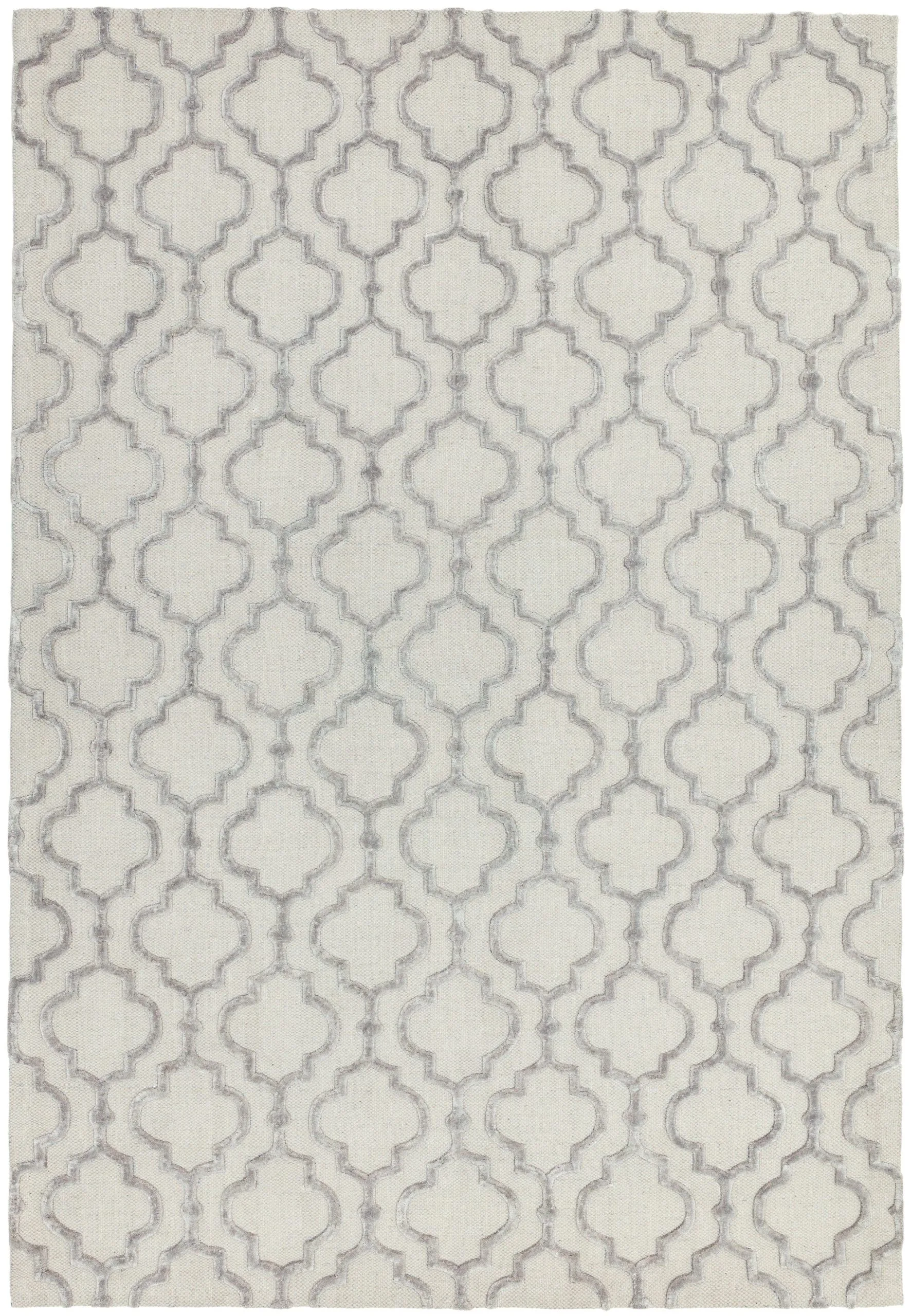 Covor gri din viscoza lana lucrat manual modern model geometric Dixon Grey Ogee 4-10 mm 120×170 cm DIXO120170GREY