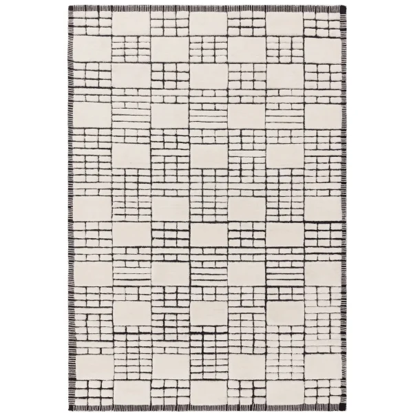 Covor crem negru din lana noua zeelanda modern model geometric boho Empire Cream Black 10-16 mm 120x170 cm EMPI1201700001