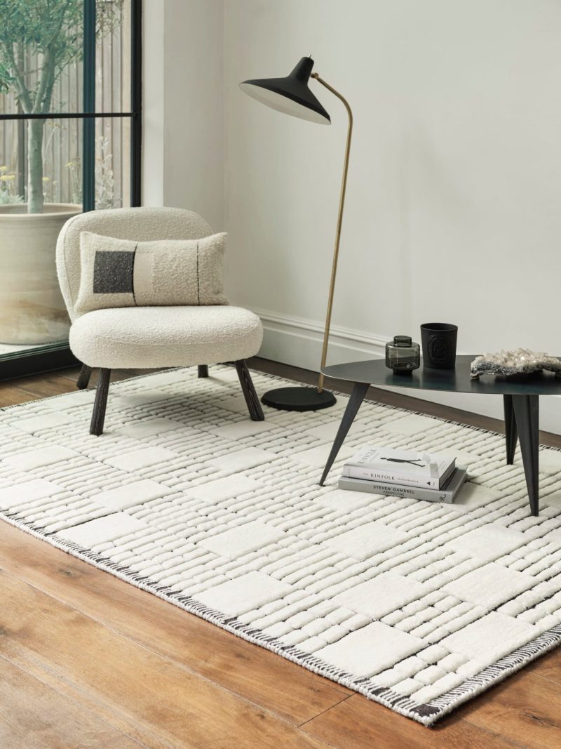 Covor crem negru din lana noua zeelanda modern model geometric boho Empire Cream Black 10-16 mm 160x230 cm EMPI1602300001 - imagine 2
